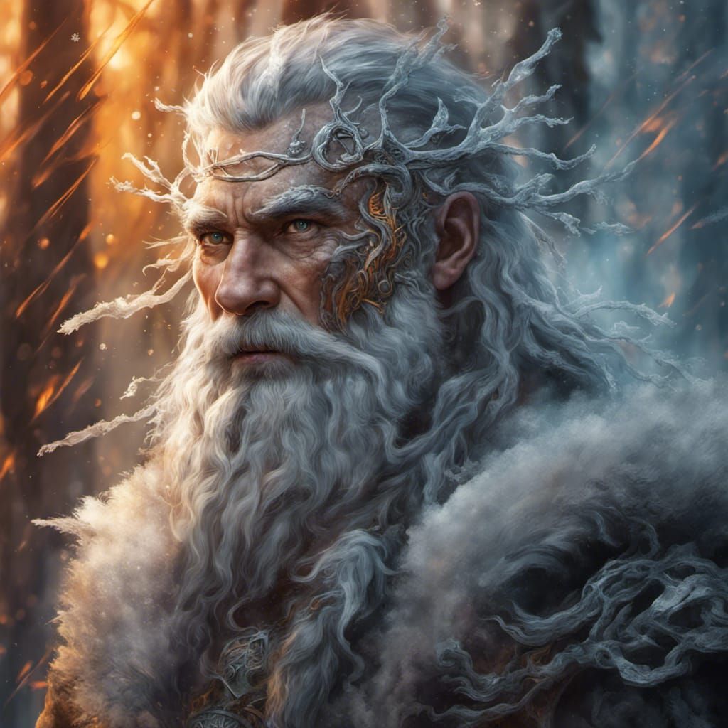 Celtic Druid in a Forest of Fire and Ice