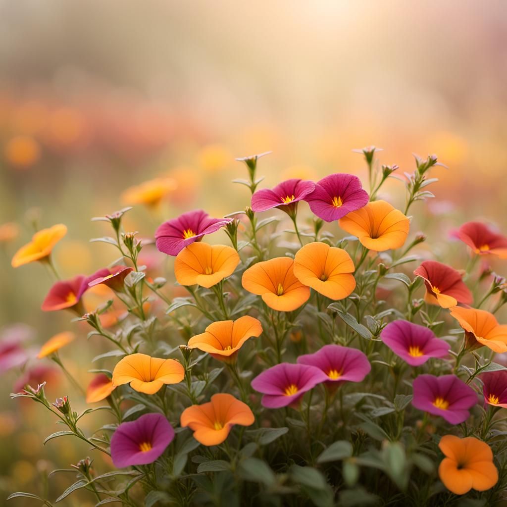 Misty Autumn Field of Calibrachoa in Matte Painting