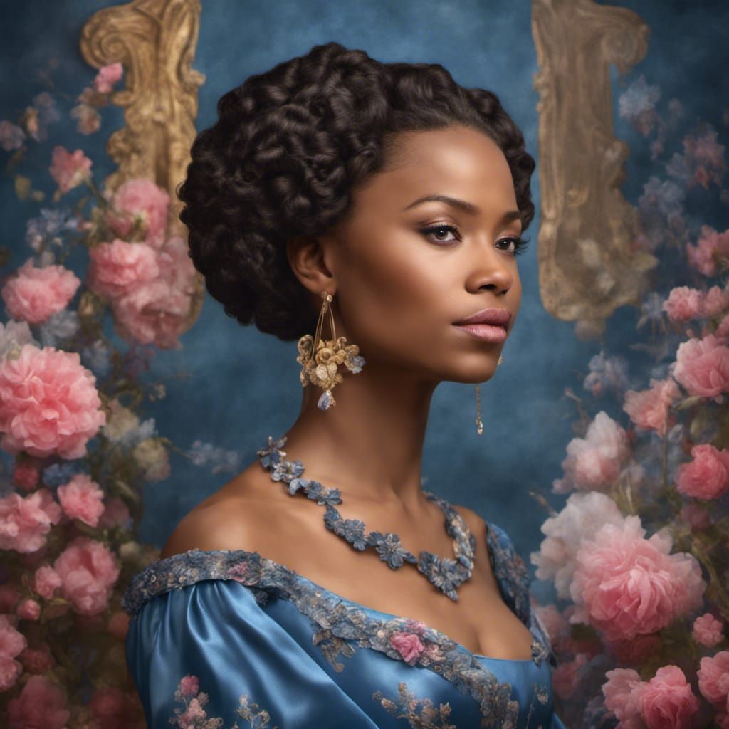 Beautiful Black Woman in Blue Gown, 8K Photorealistic