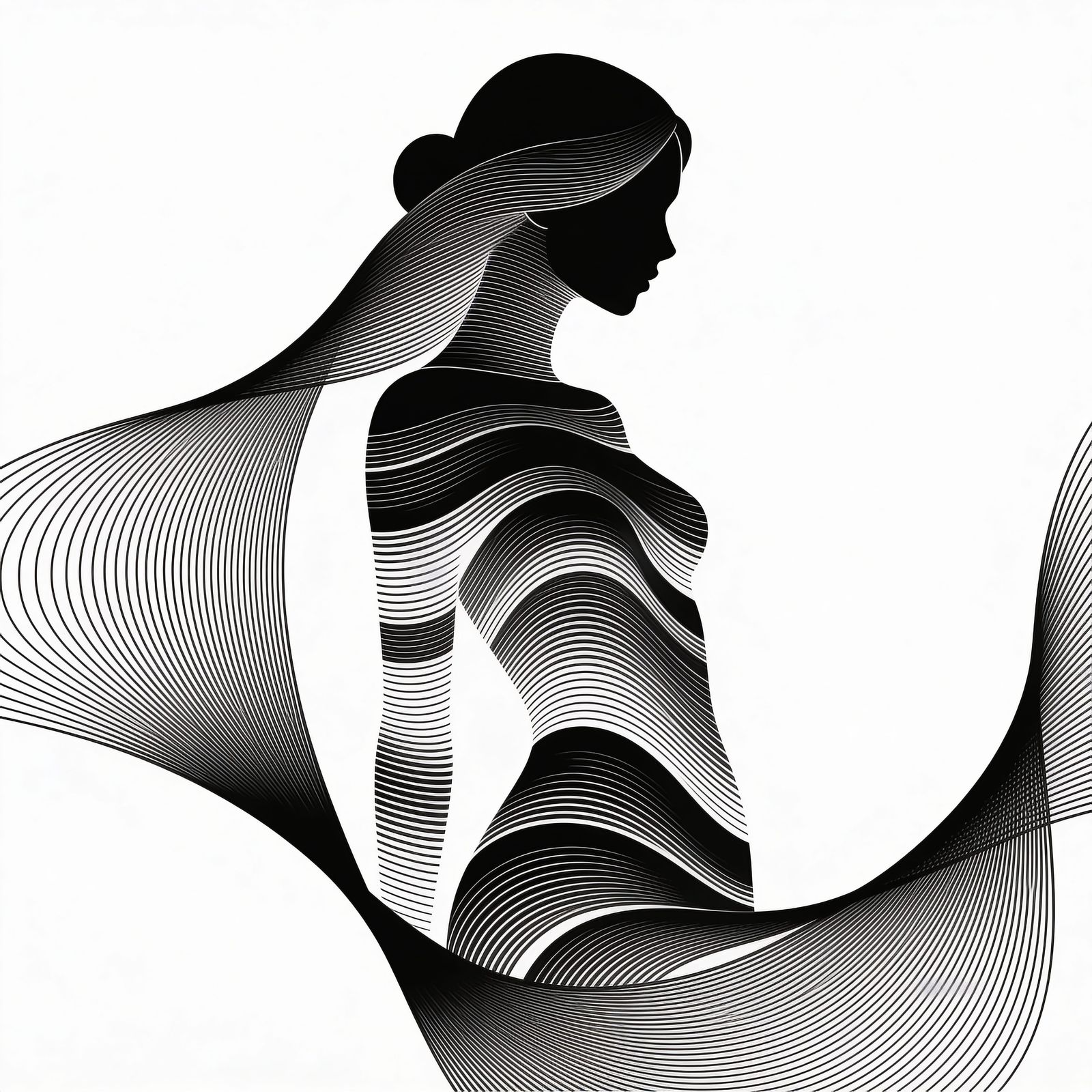 Minimalist Line Art Silhouette of a Woman