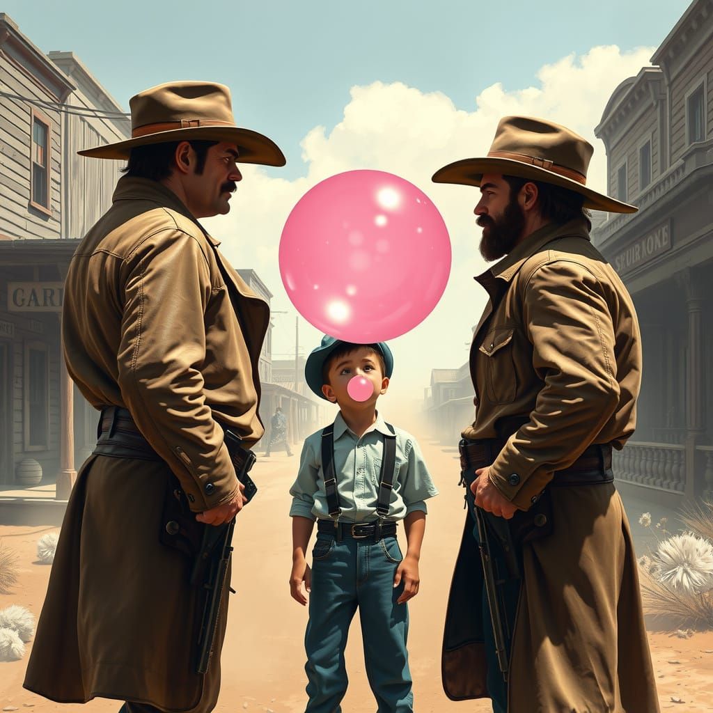 Gunfighters Face Off in Old West Showdown Amidst Whimsical B...