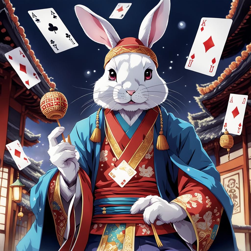 Dalmatian Rabbit Magician in Anime Style