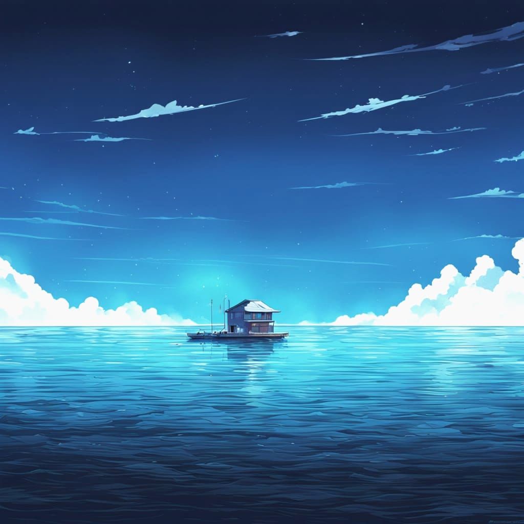 Cinematic Seaside Scene in Anime Style