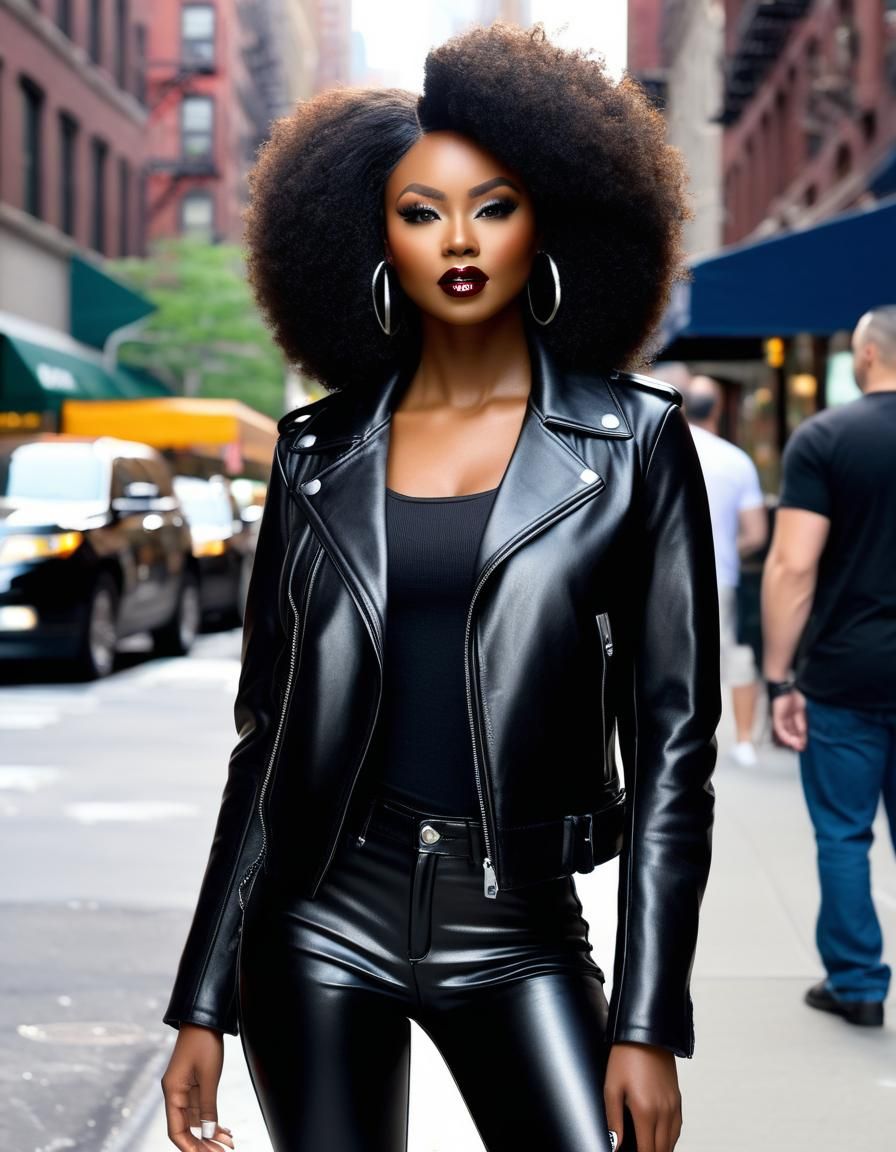 Ebony Woman in Leather on New York City Streets