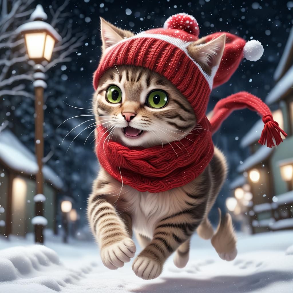Tabby Kitten's Winter Wonderland in Anime Style