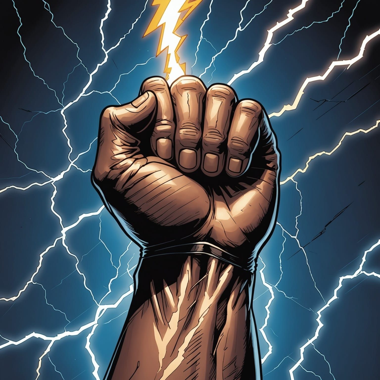 Muscular Hand Holding Lightning Bolt, Comic Book Art