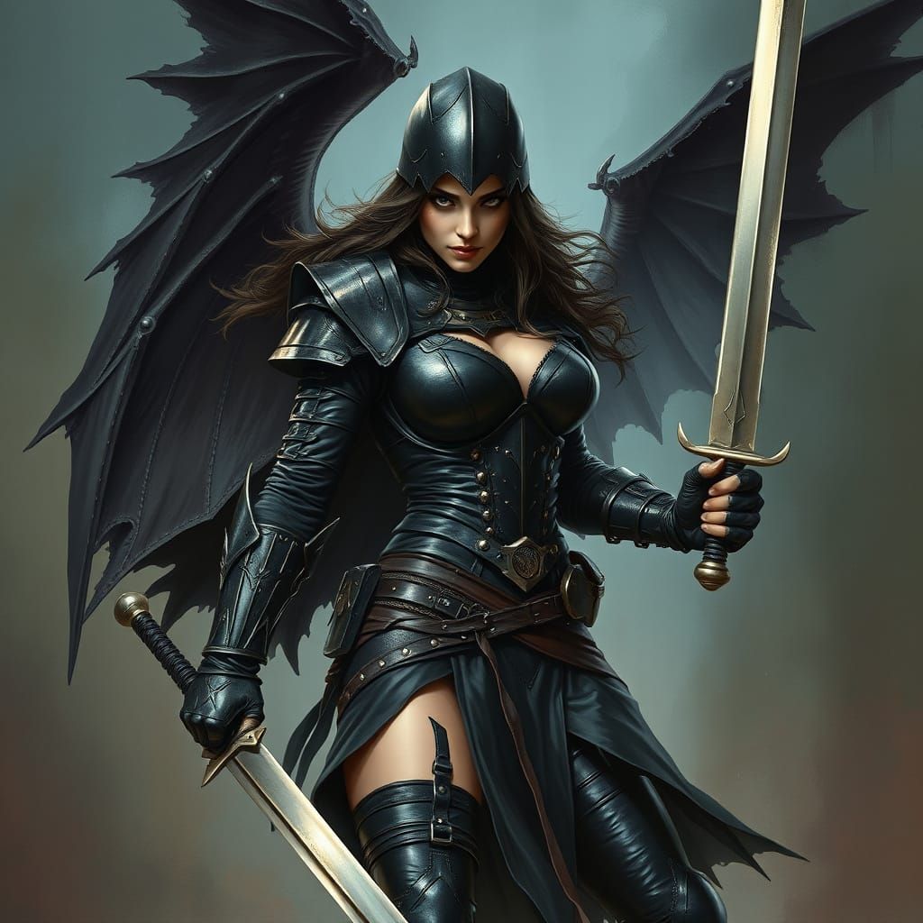 Album cover in the style of Luis Royo, for a Heavy Metal Rock band