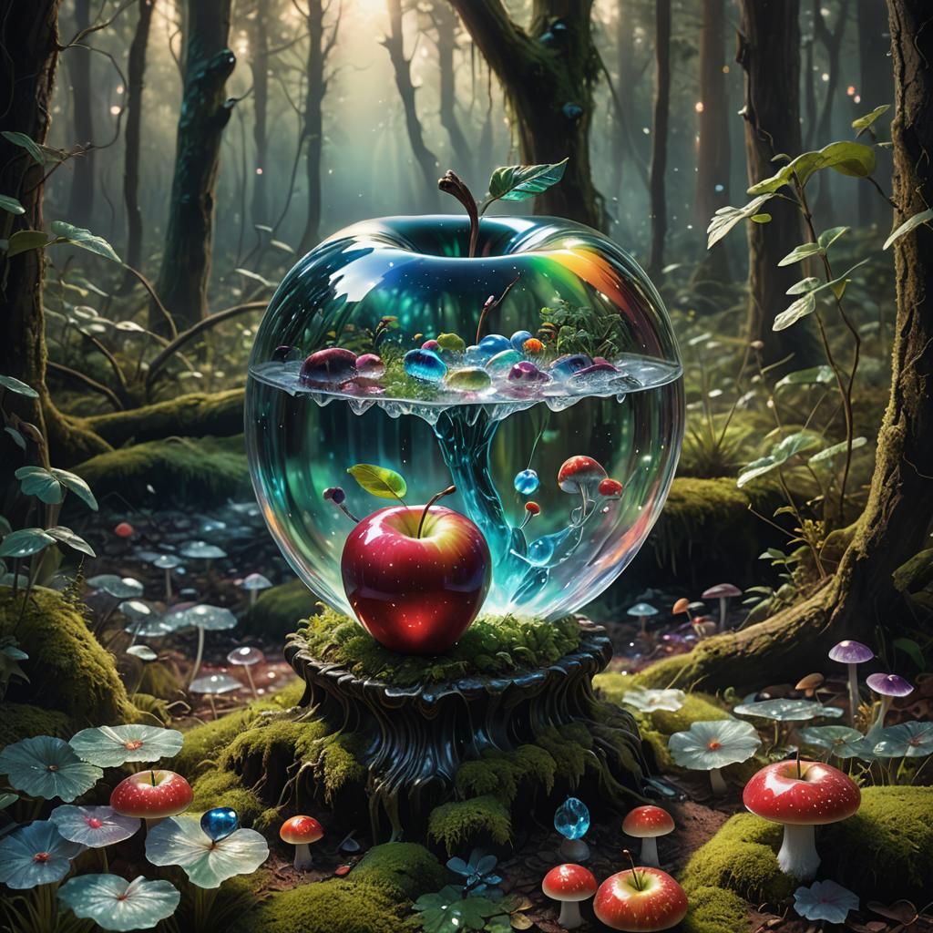 Rainbow Glass Apple in Mystical Forest