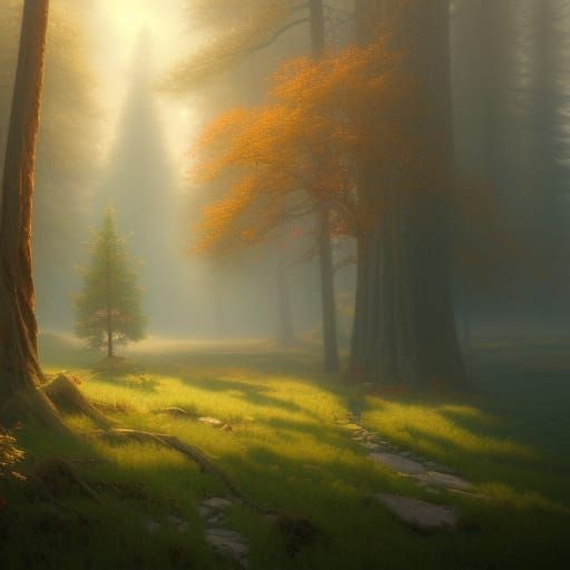 Ethereal Trees Oil Painting with 3D Shading