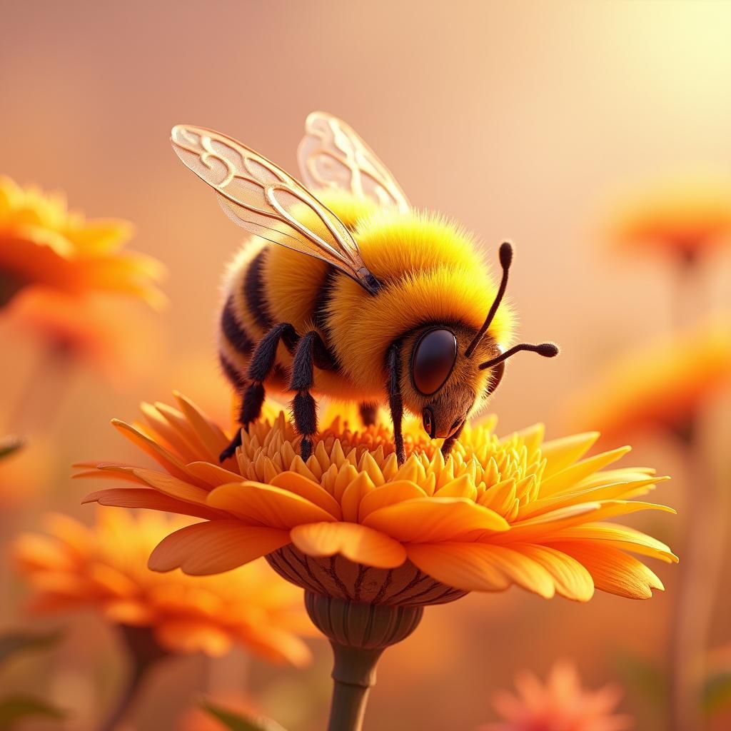 Bee Collecting Nectar in Dreamlike Digital Art