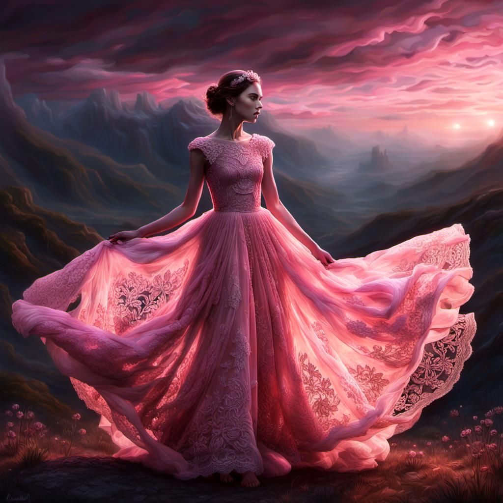 Woman in Pink Dress: Ballet Pose in Digital Painting