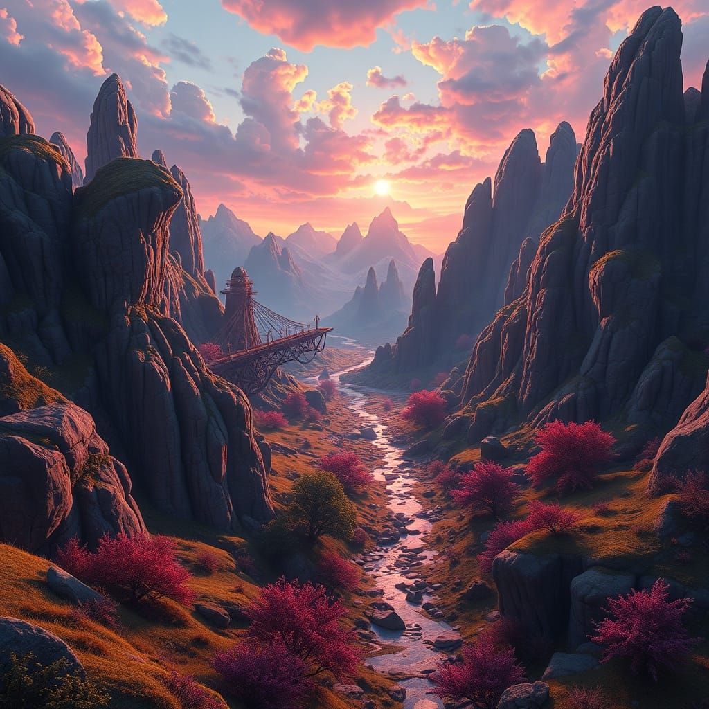 Vibrant Fantasy Landscape in Matte Painting Style
