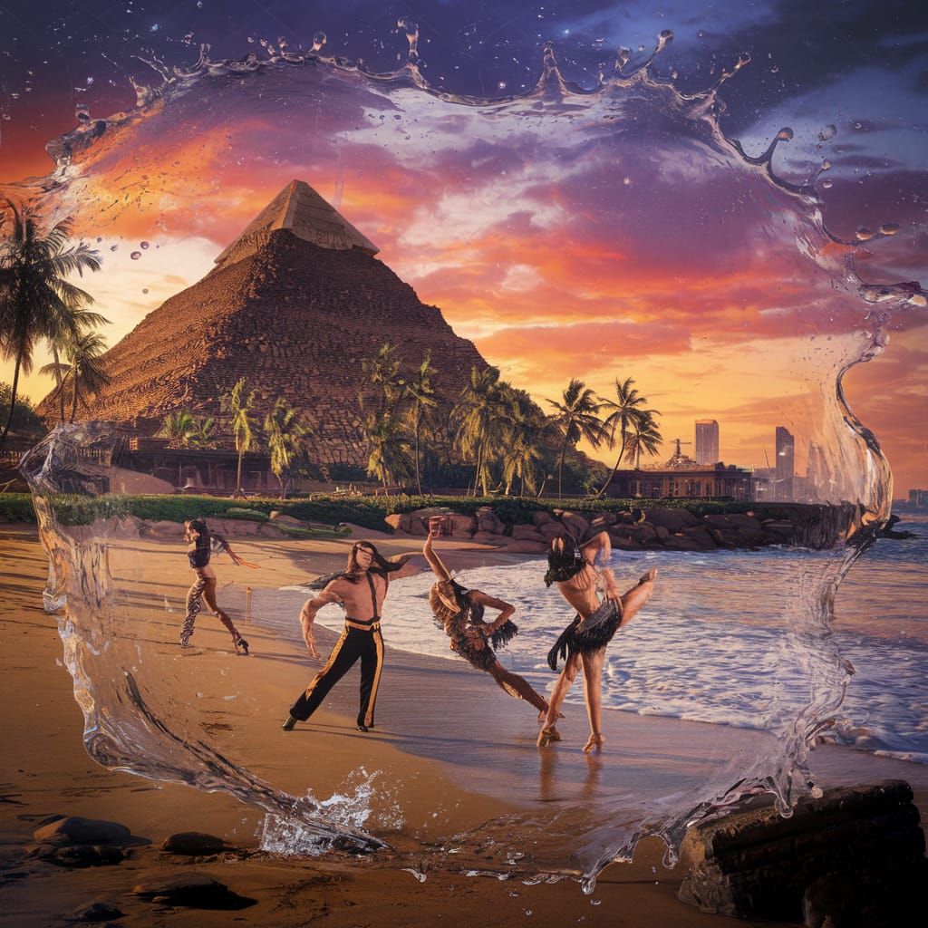 Fantasy Beach Salsa Dance with Pyramid, Concept Art