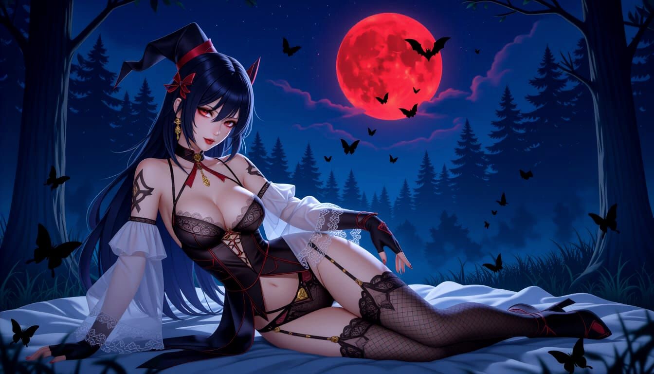 Warrior Witch in Ethereal Botticelli-Style Nightscape