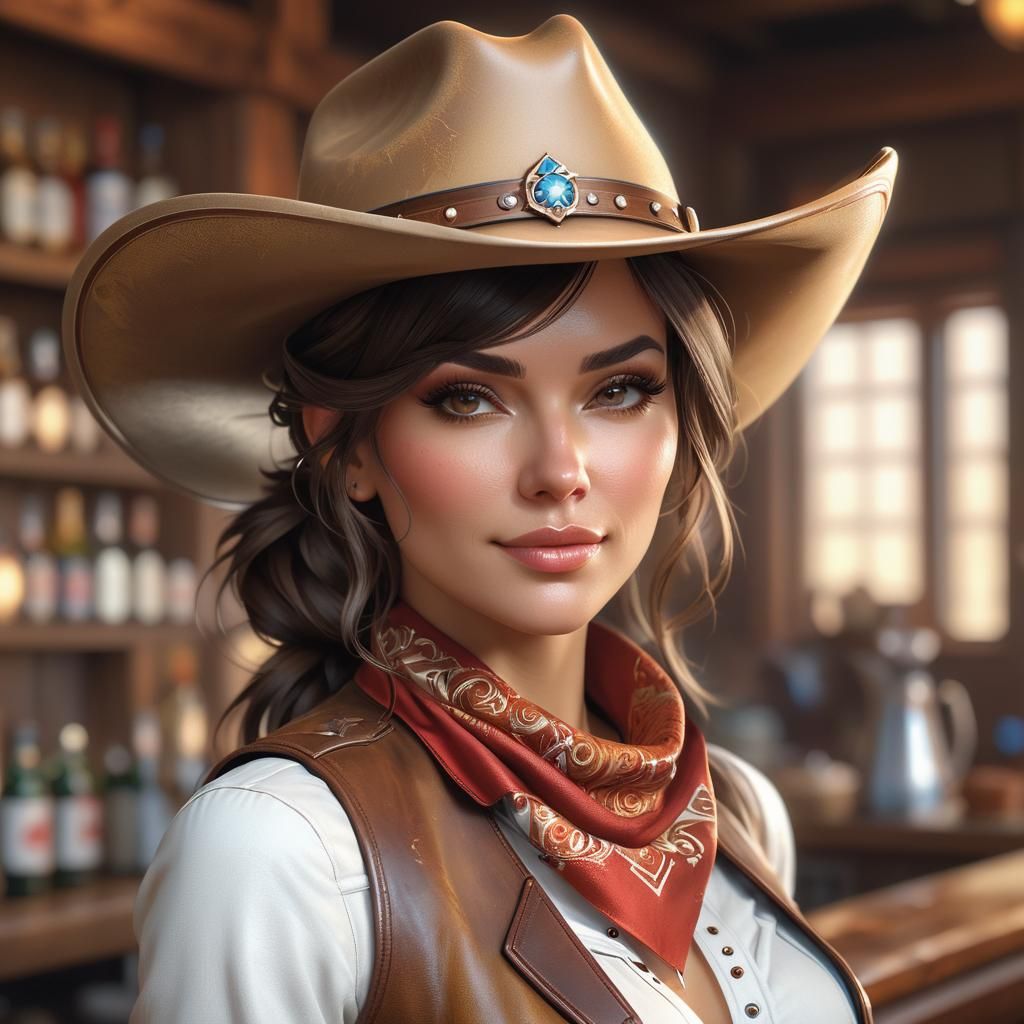 Hyperrealistic Wolf Portrait Wearing a Cowboy Hat