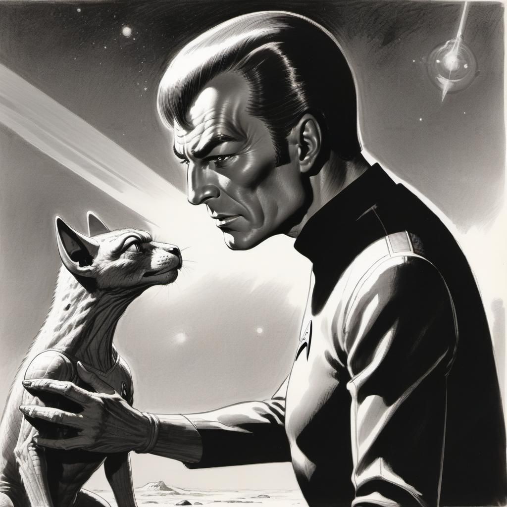Star Trek Captain and Prehistoric Alien, Retro Comic Art