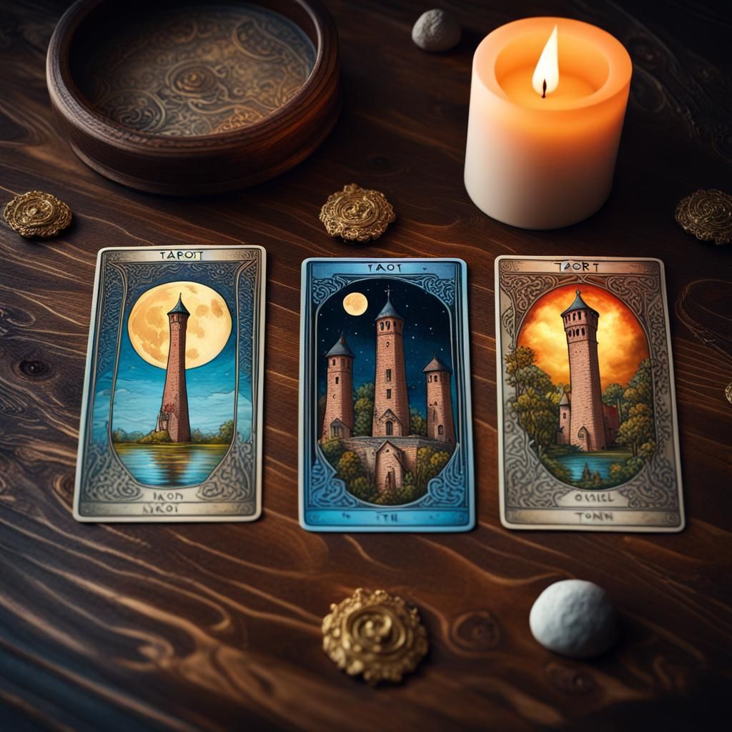 Mysterious Tarot Cards: Lovers, Moon, and Tower