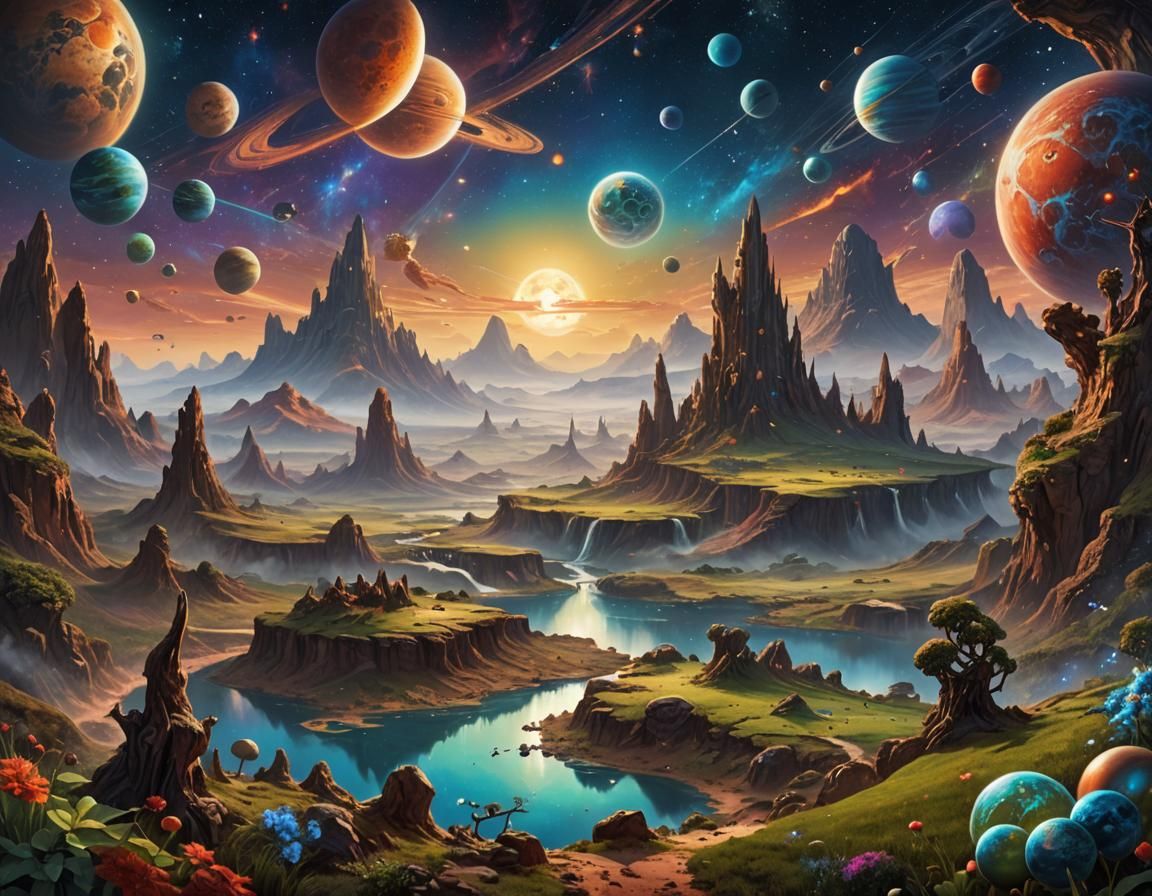 Alien Landscape: A Maximalist Fantasy Dreamworld Painting