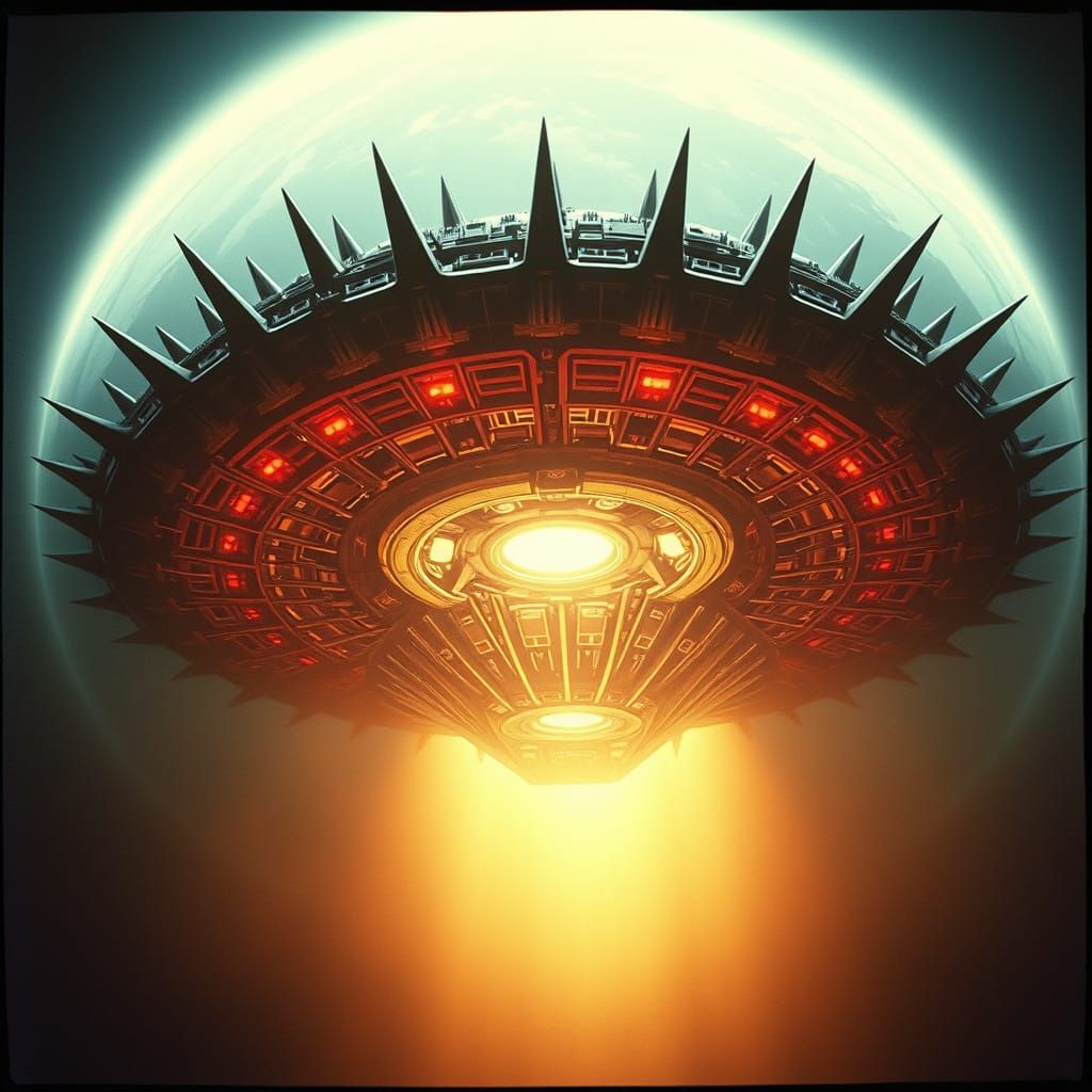 Epic Alien Mothership with Spikes in Dark Space