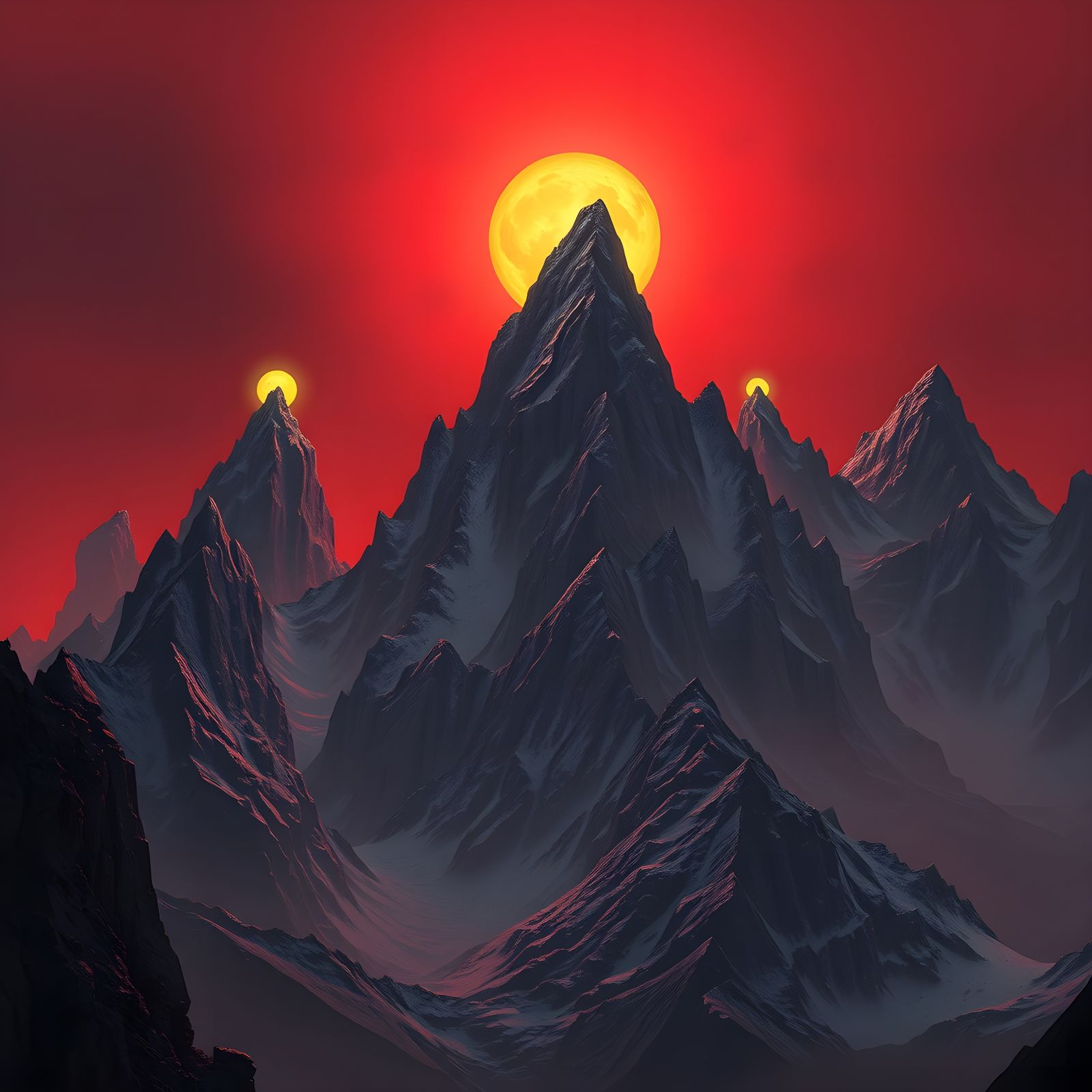Horrific Mountain Range with Pulsating Orbs