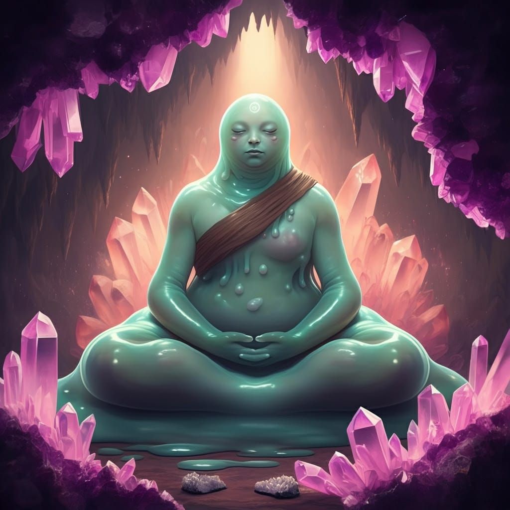Slime Blob Meditating in Crystal Cavern