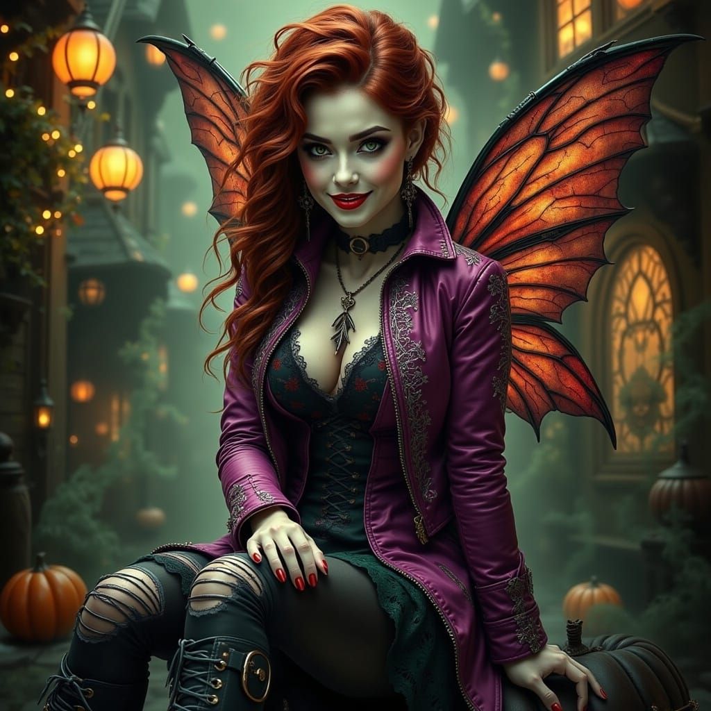 Punky Christmas Fairy Portrait in Ash Thorp Style