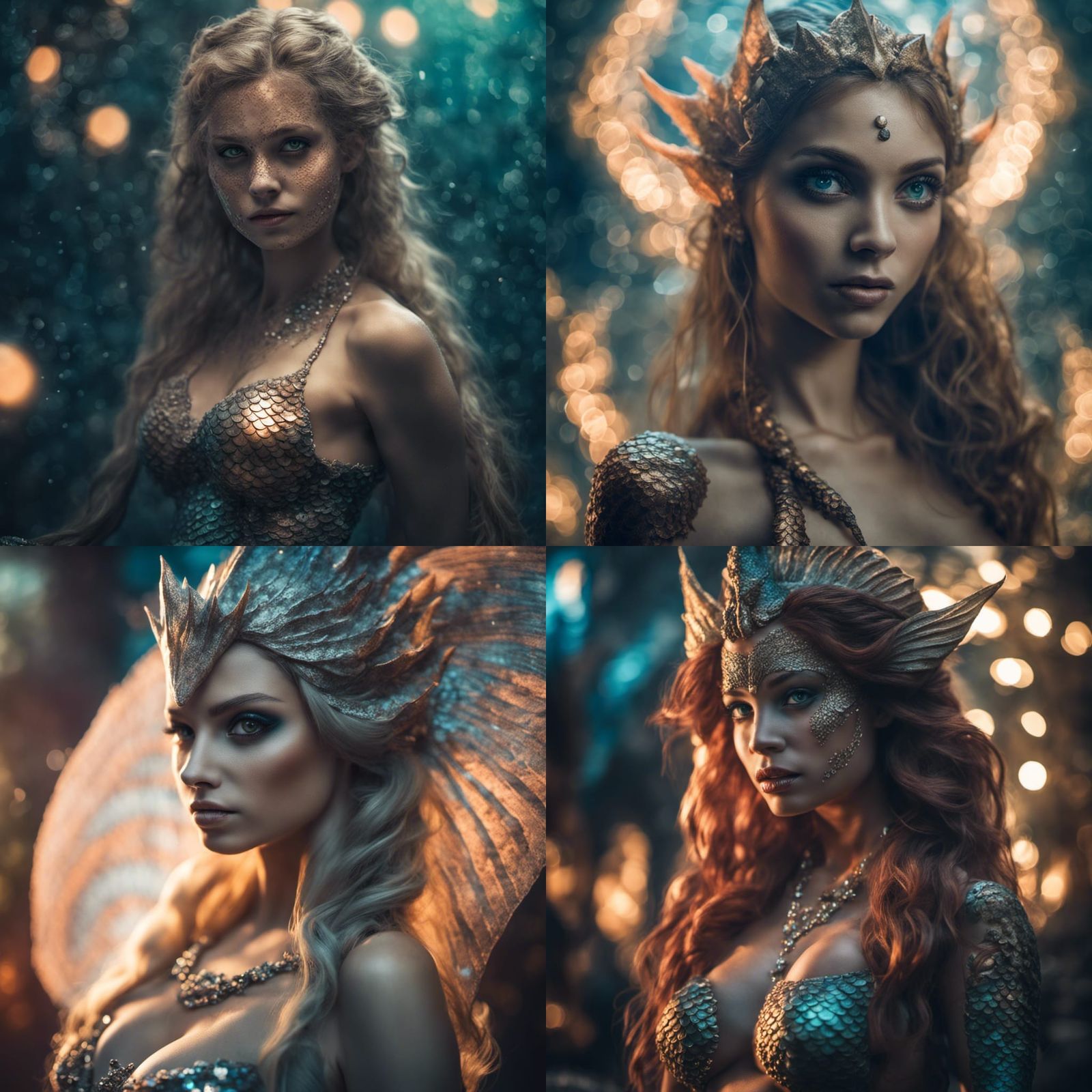 a beautiful mermaid demon goddess, fish tail, scales, Professional photography, bokeh, natural lighting, canon lens, sho...