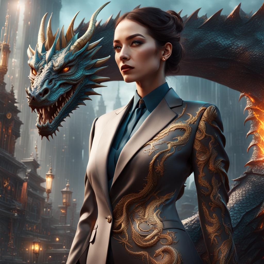 Dragon and Lady in Modern Business Style Suit