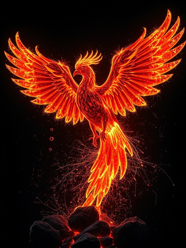 Dramatic Molten Metal Phoenix with Fiery Sparks
