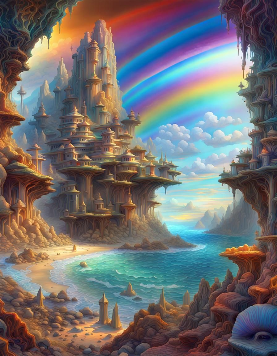 Rainbow Crystal Cove of Lemuria: Digital Art