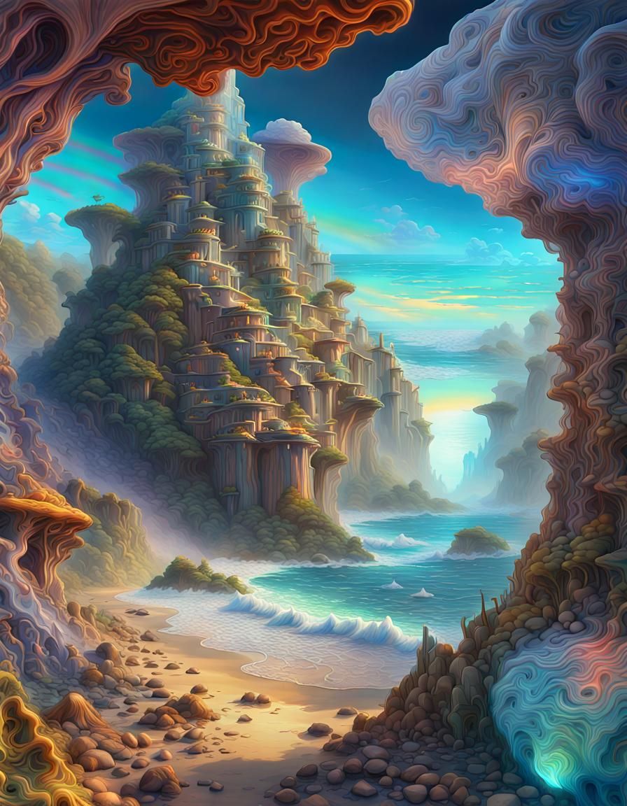 Rainbow Cove Crystal Light: Detailed Matte Painting