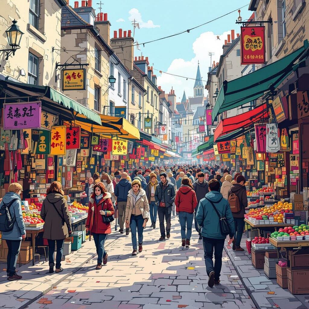 Cartoon Street Scene in Scruffy Style