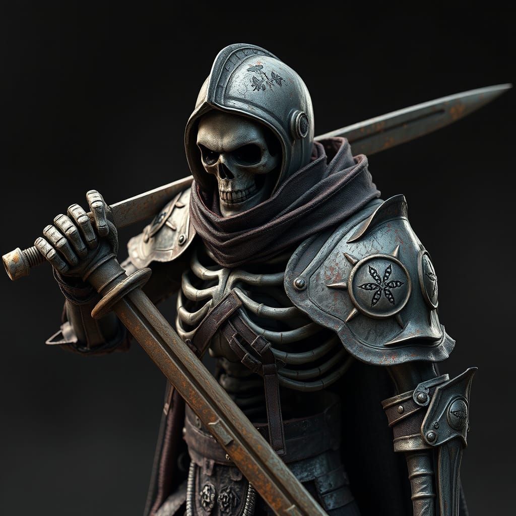 Dark Fantasy Skeleton Knight in Anime Style