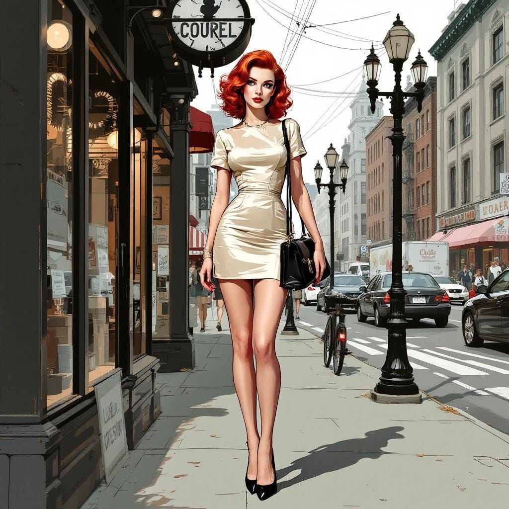 Redhead Pin-Up in Surreal Urban Style