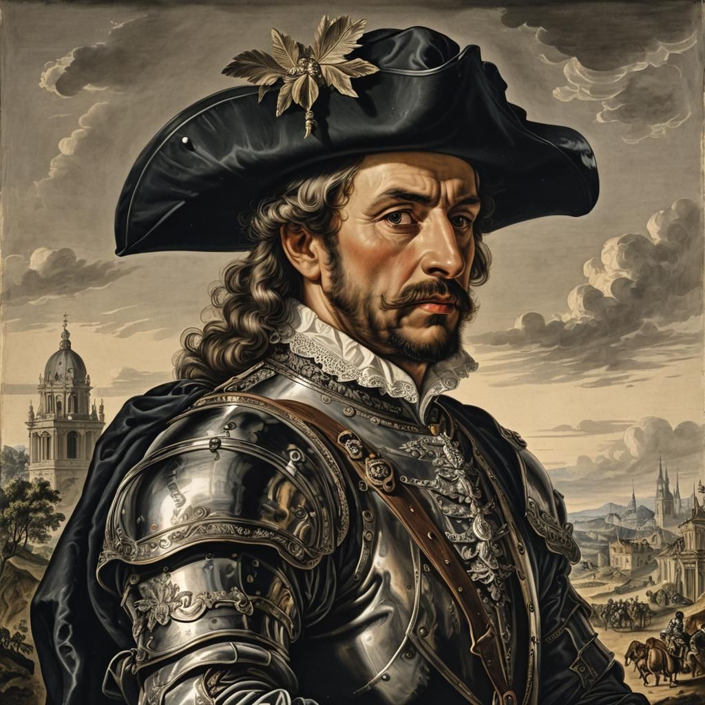 Spanish Conquistador Portrait with Landscape Background