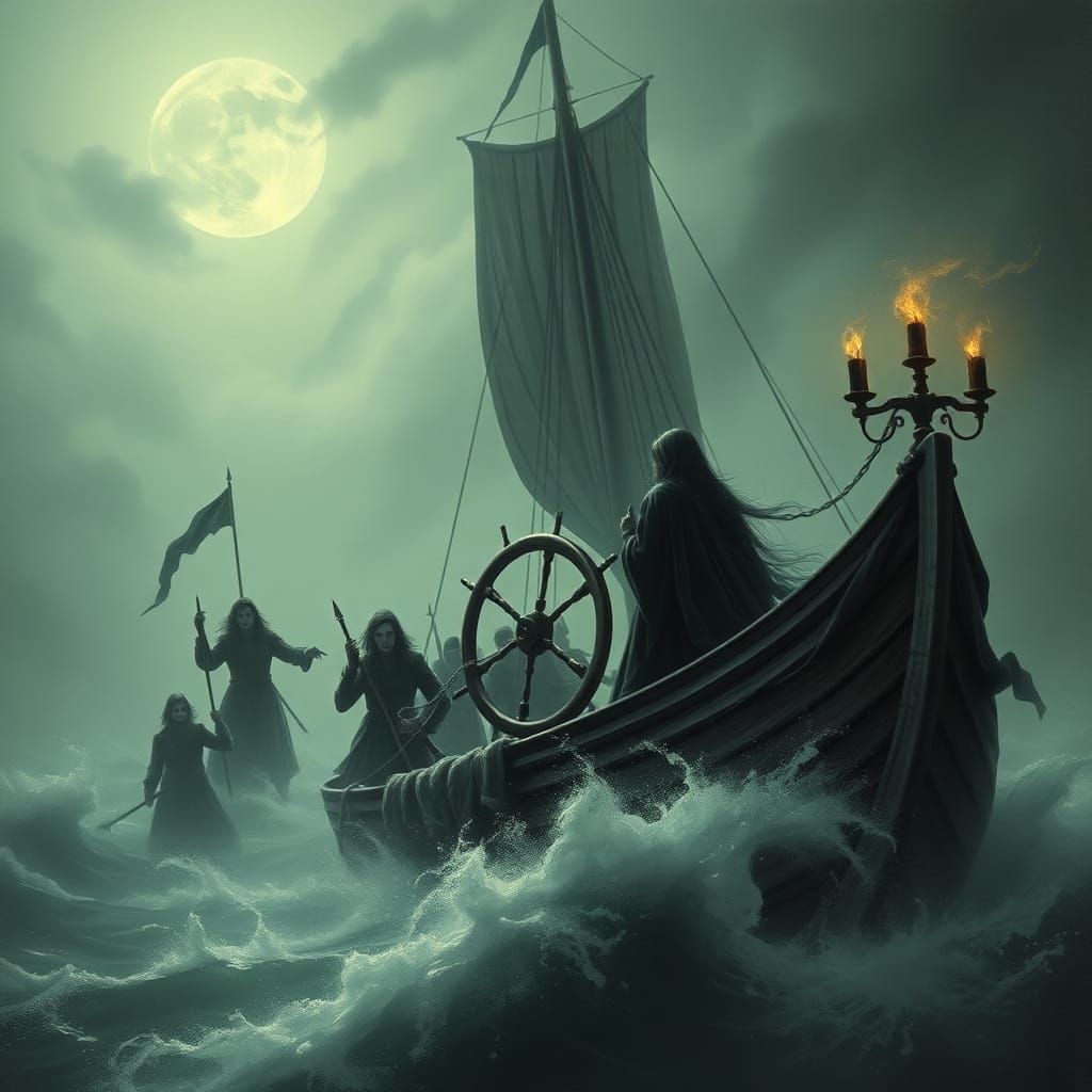 Mystical Sorceress Arrives at Port, Gustave Doré Style