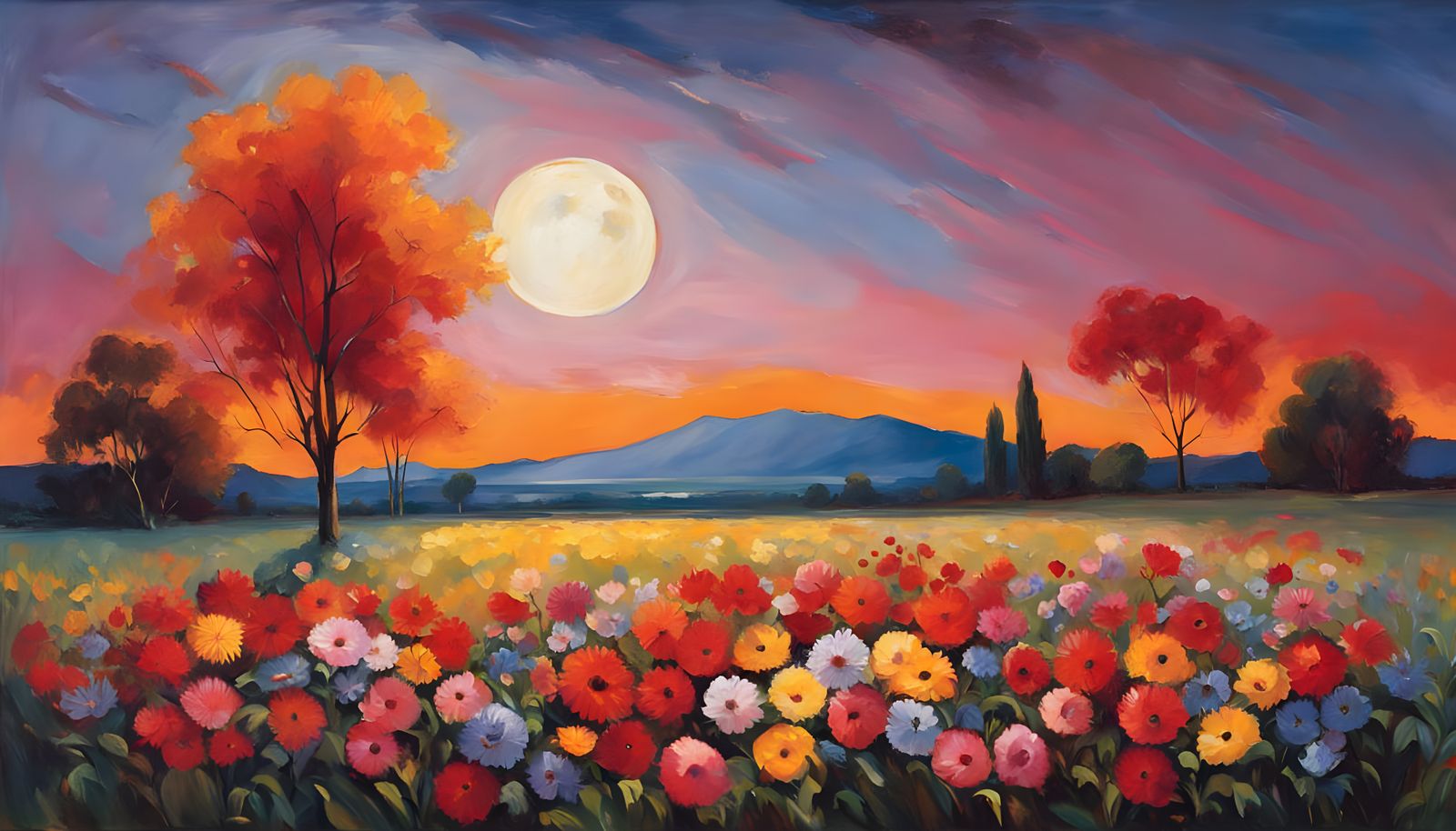 Dreamlike Blooming Garden at Nighttime