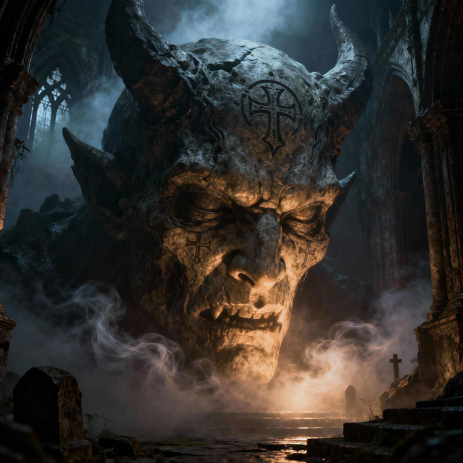 Giant Demon Face in Ethereal Fantasy Style