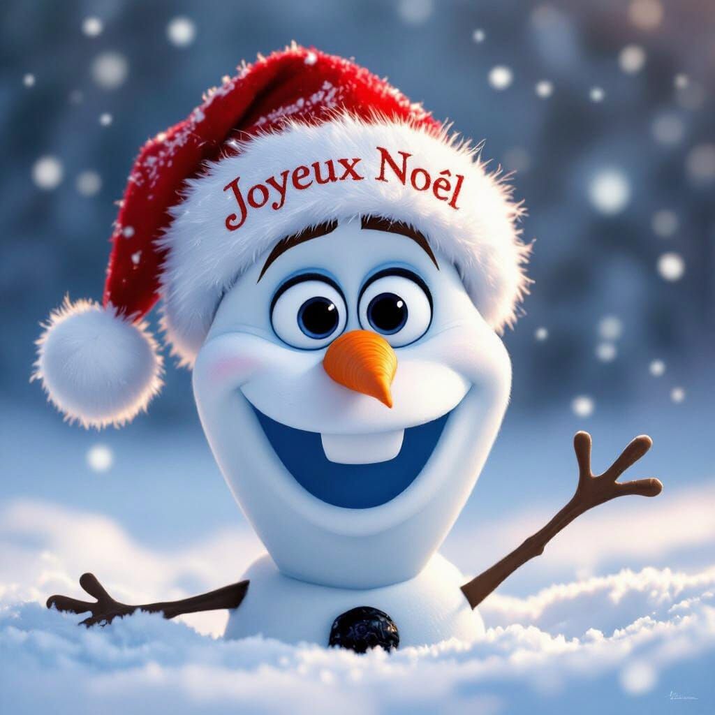 Olaf's Joyful Face in Snowy Winter Light