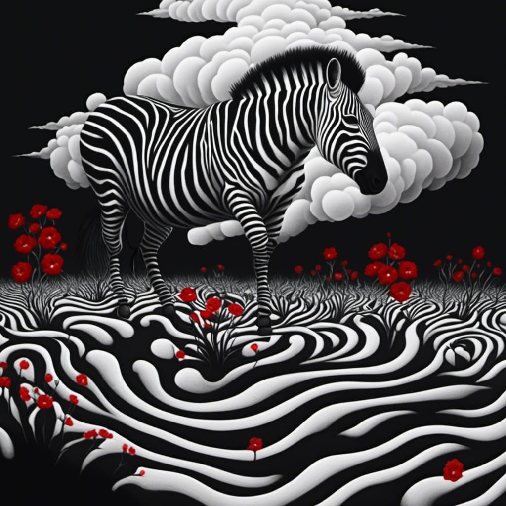 Surreal Red Zebra in Black and White Digital Art