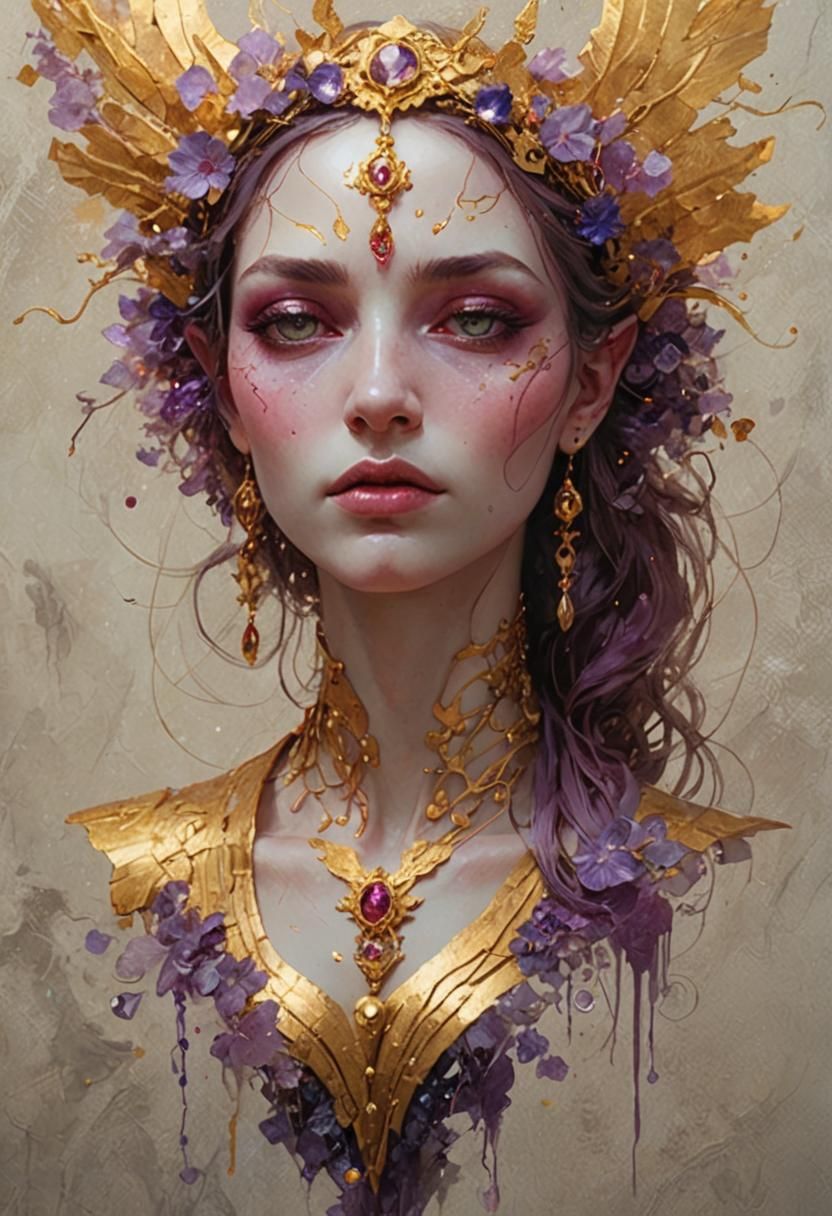 Gem Gold Goddess Portrait in Hyperrealistic Detail