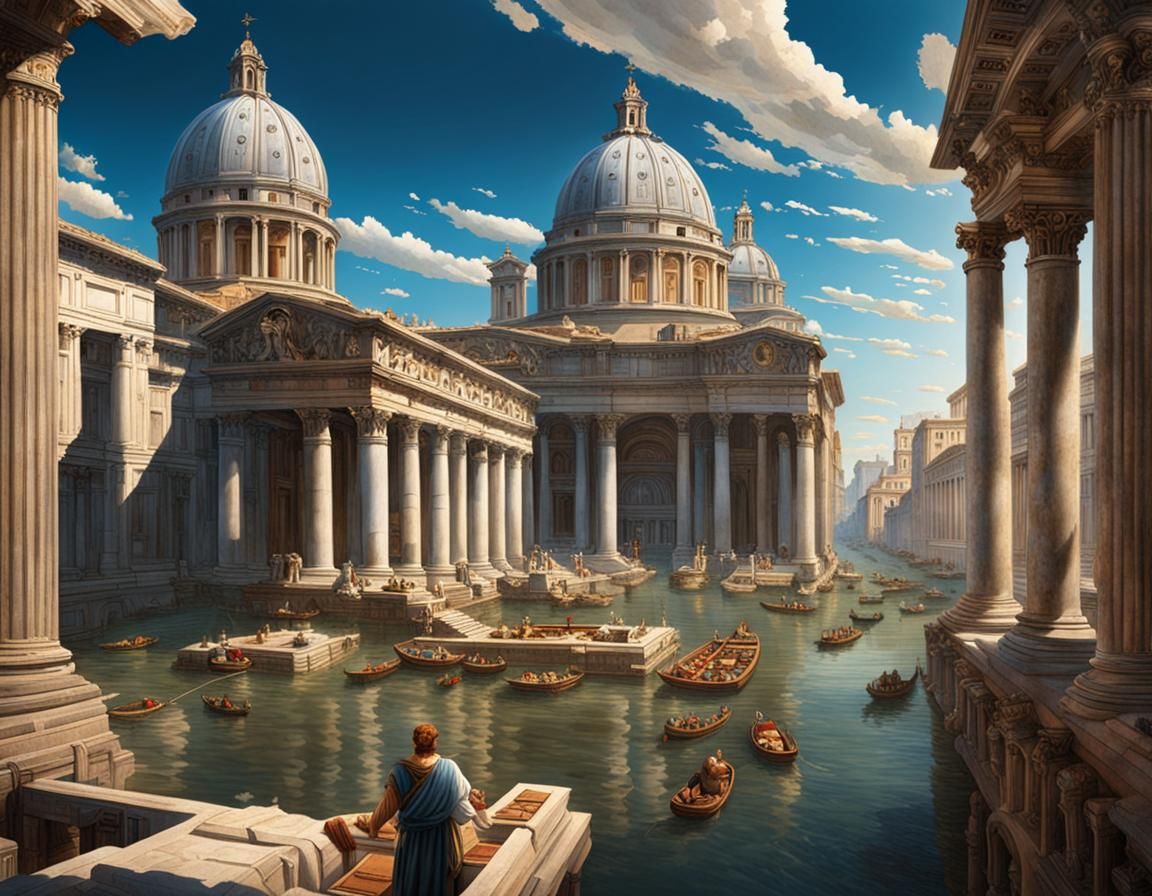 Futuristic Floating Roman City in Renaissance Style