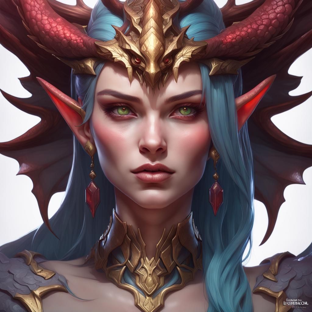 Demonic Dragon Princess Portrait in Art Nouveau Style