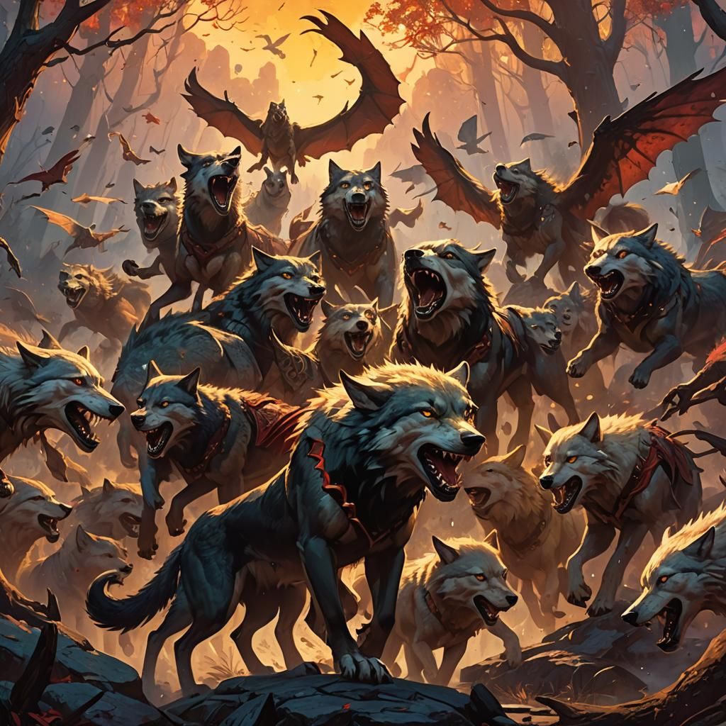 Drakes and Wolves Clash in Fantasy Concept Art