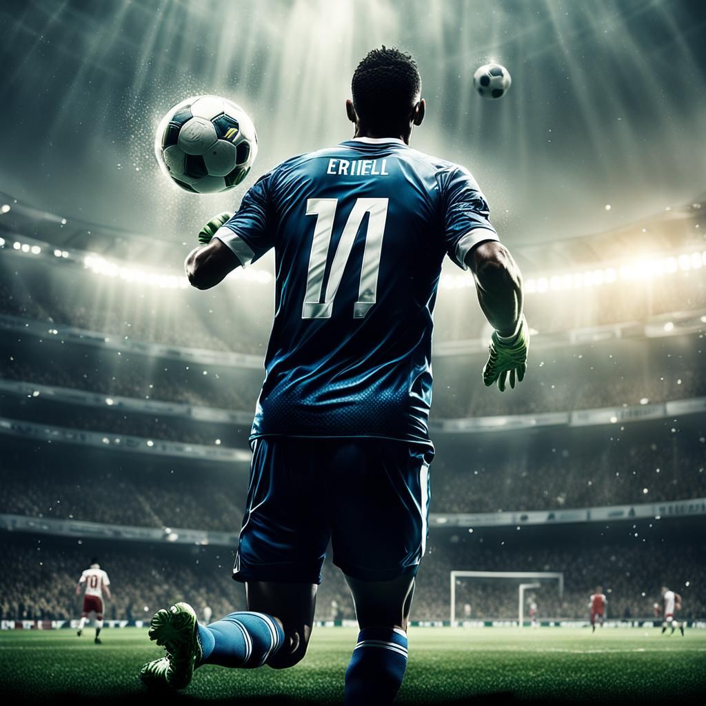 Football Player Scores Header Goal: Cinematic Digital Art