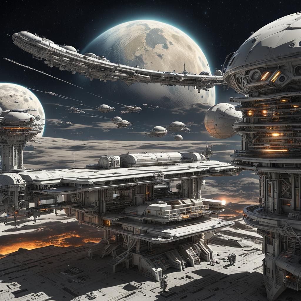 Futuristic Space Station on Moon in Epic Style