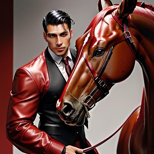 Latino Man with Segmented Snake-Horse in Tom of Finland Styl...