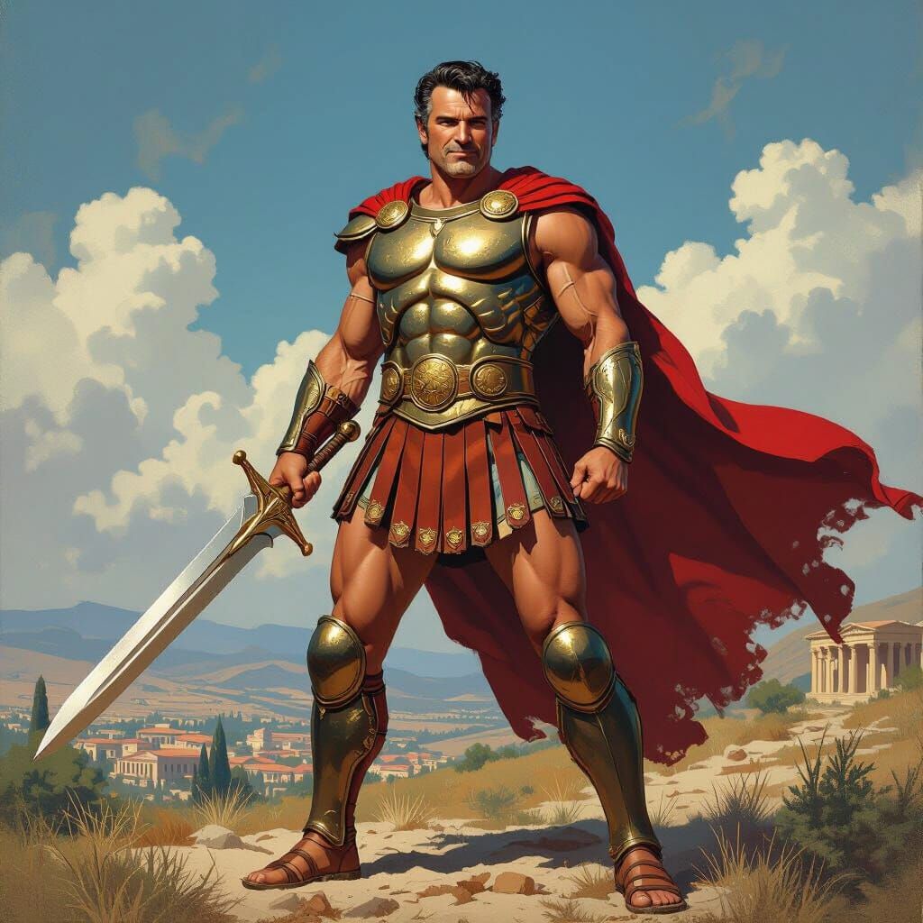 Bruce Campbell as a Greek Hero in Frazetta Style