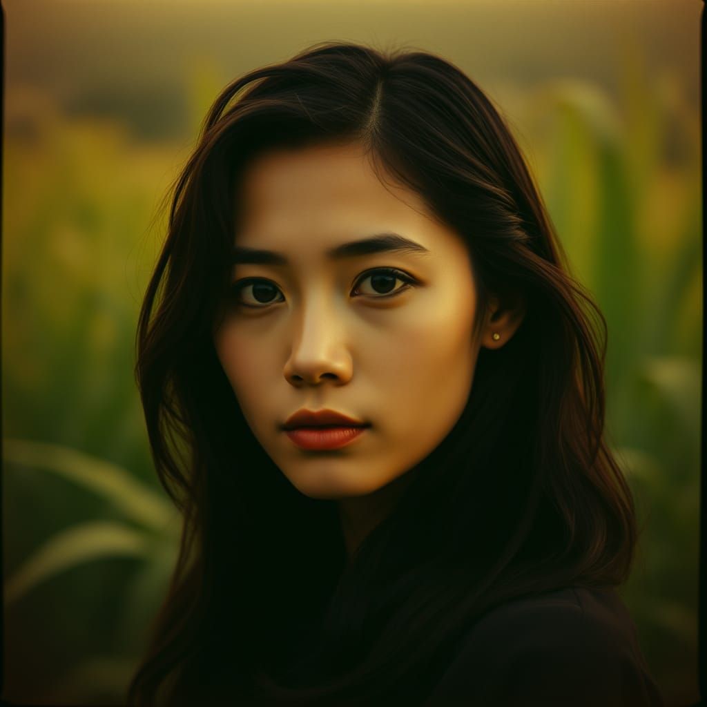 Woman in Lush Greenery, Cinematic Film Still