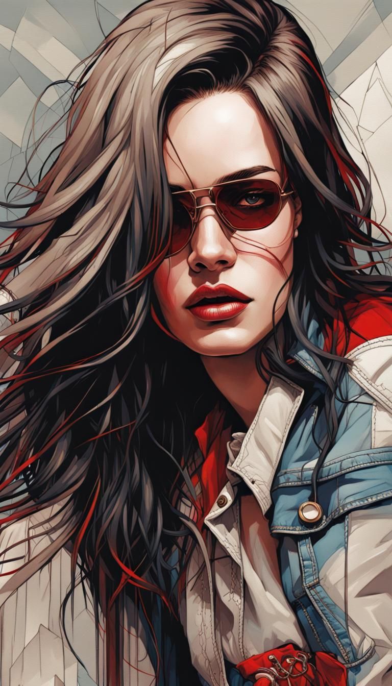 Punk Rock Comic Book Girl in Embroidered Style